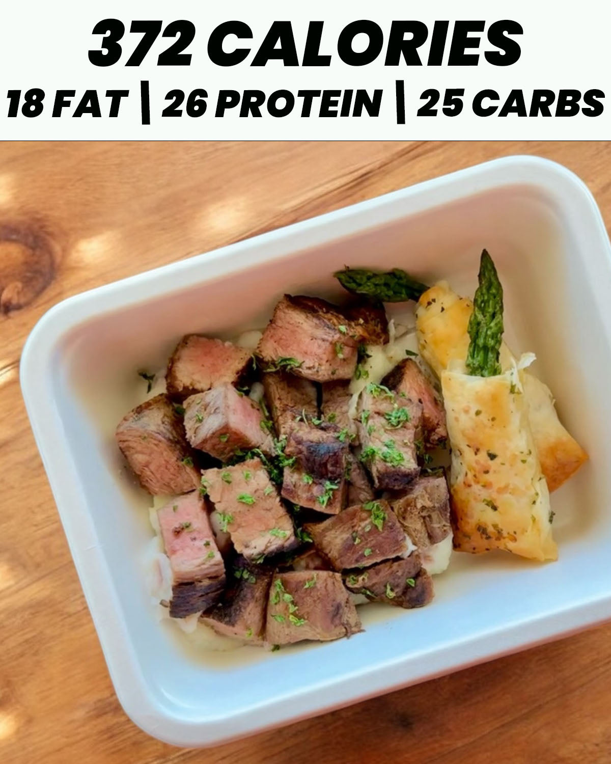 Steak Bites, Potatoes and Wrapped Asparagus